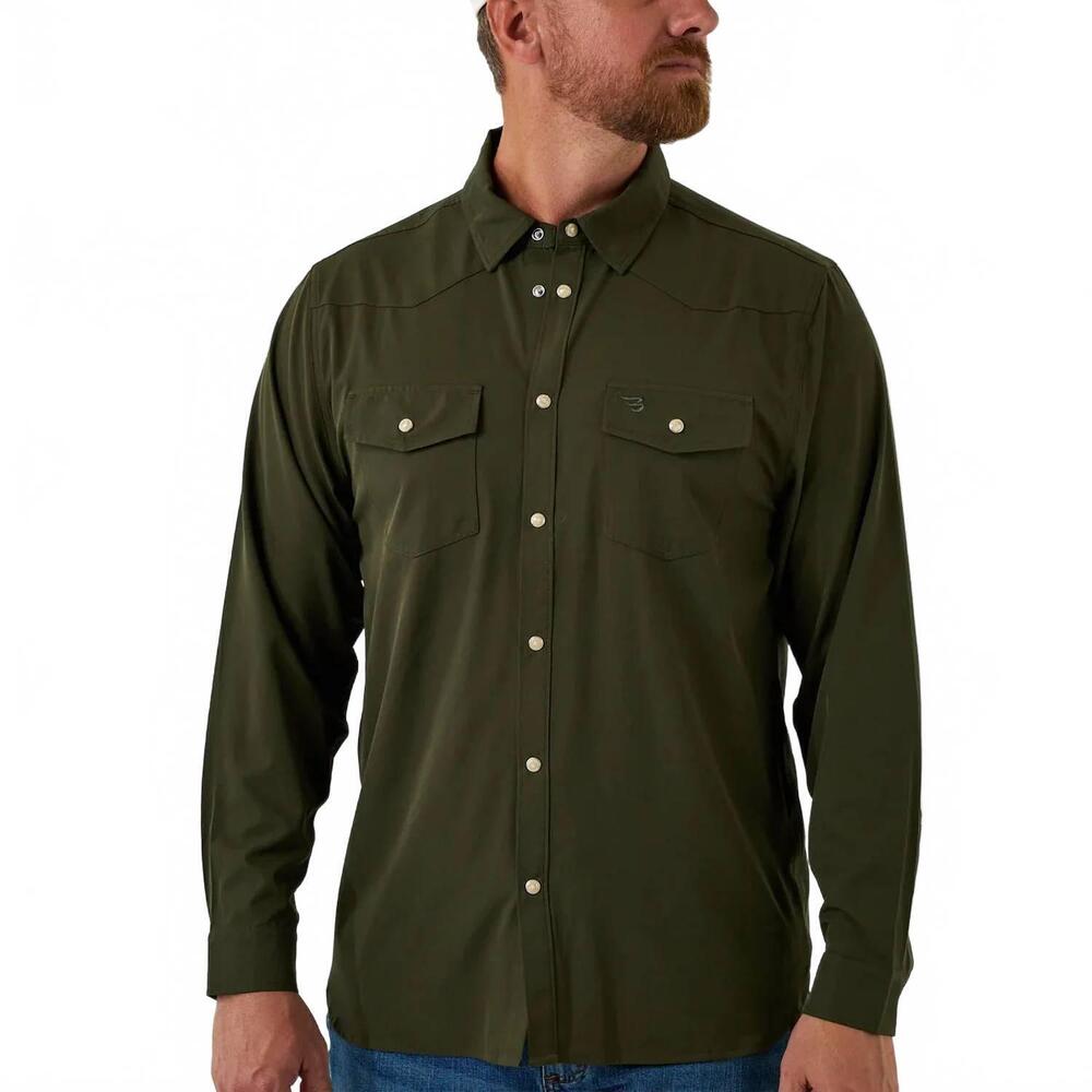 NEW BURLEBO performance long sleeve western shirt in mallard green